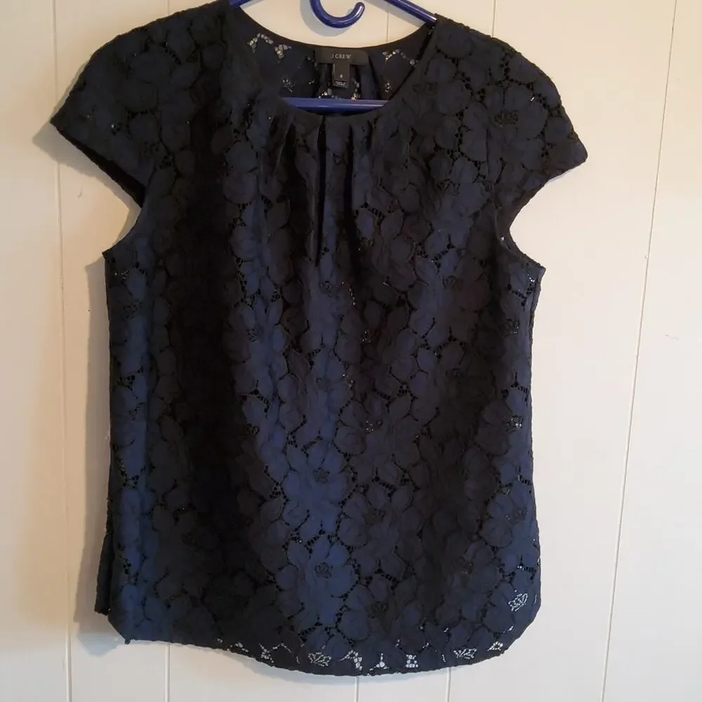 J. Crew Cap-Sleeve Floral Lace Top